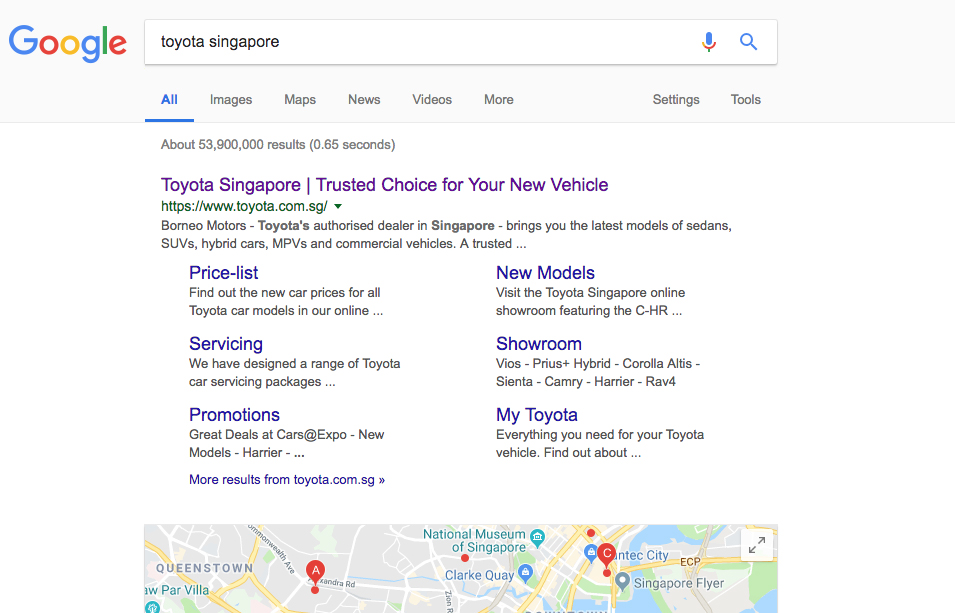 Google Search results - Toyota Singapore